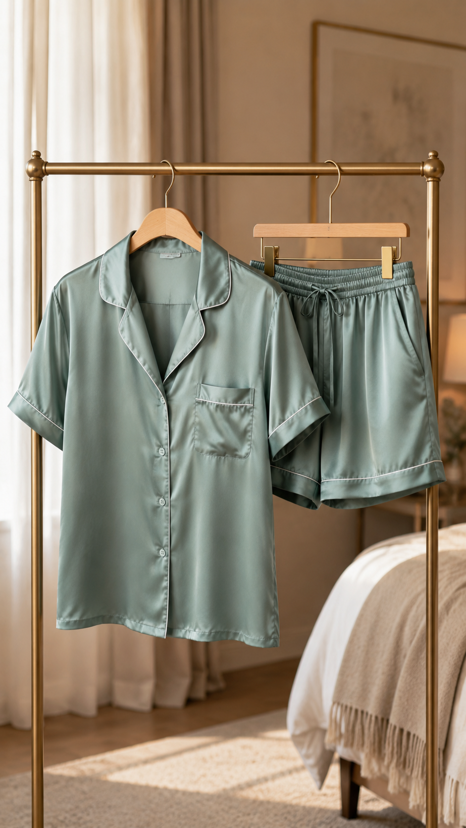 Summer Silk Pijama Set - Short Sleeves & Shorts