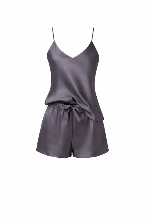 Grey silk camisole and shorts set 