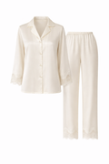 Ivory Heavy Weight  Silk Pajama Set with Lace Trim